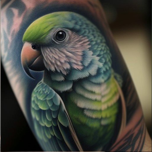 Quaker parrot arm tattoo